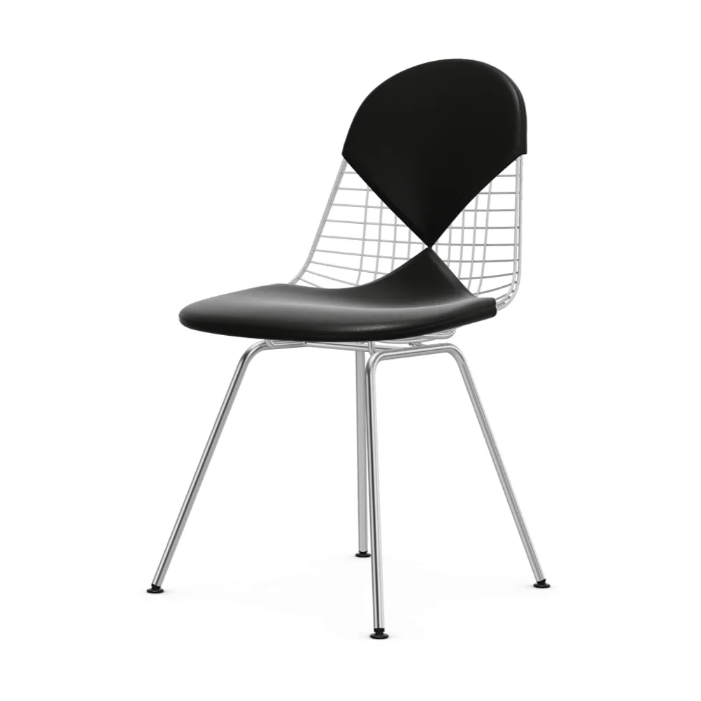 Wire chair DKX-2 stol, Svart läder-Krom Vitra