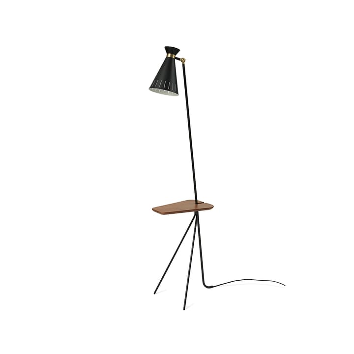 Cone golvlampa - black noir, teakbord, mässingsdetaljer - Warm Nordic