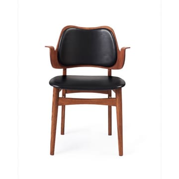 Gesture stol, klädd sits & rygg - läder prescott 207 black, teakoljat ekstativ, klädd sits, klädd rygg - Warm Nordic