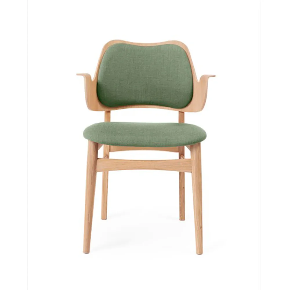 Gesture stol, klädd sits & rygg, tyg canvas 926 sage green, vitoljat ekstativ, klädd sits, klädd rygg Warm Nordic
