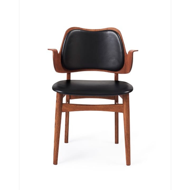 Gesture stol, klädd sits&rygg - läder prescott 207 black, teakoljat ekstativ, klädd sits, klädd rygg - Warm Nordic
