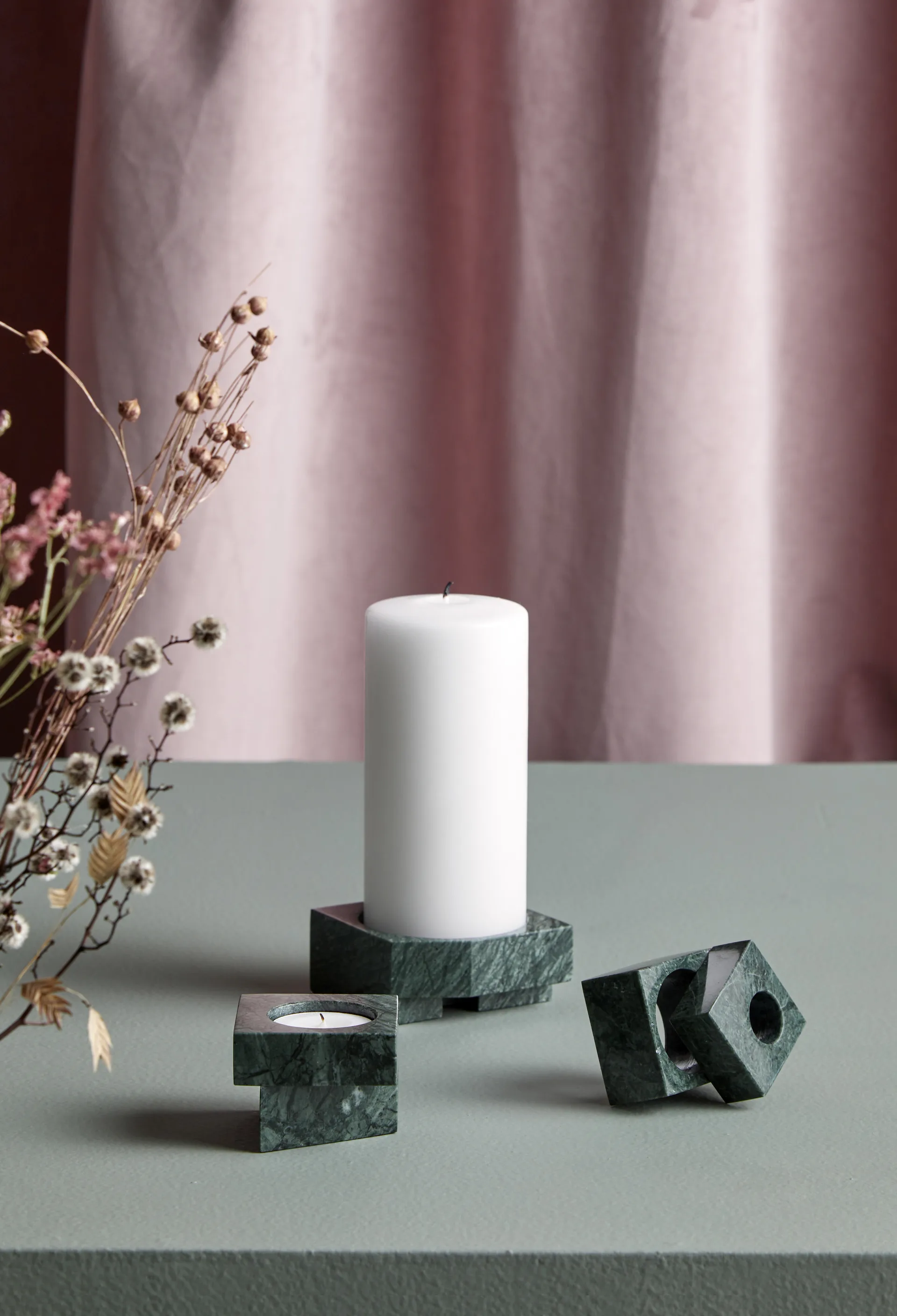 Jeu de dés 3 ljushållare marmor, Grön Woud