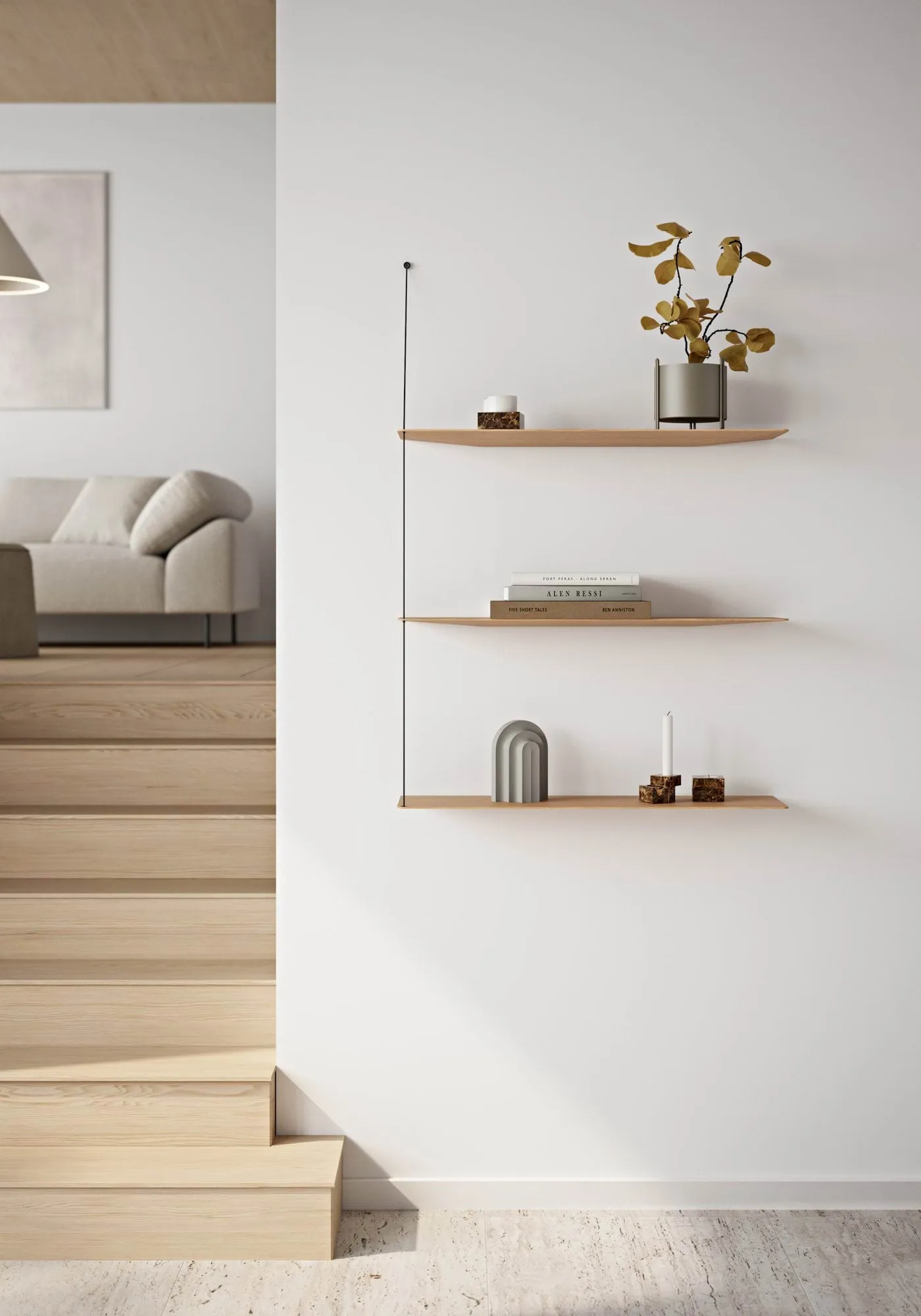 Stedge hylla, Svart ek-mässing, 80 cm, 2 hyllplan Woud