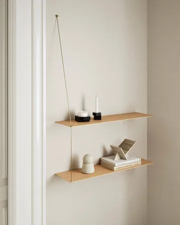 Stedge hylla - Vitpig ek-mässing, 60 cm, 2 hyllplan - Woud