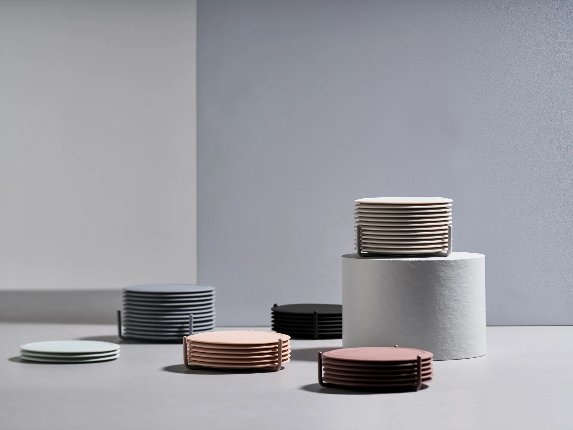 Singles glasunderlägg 6-pack med hållare, Warm grey Zone Denmark