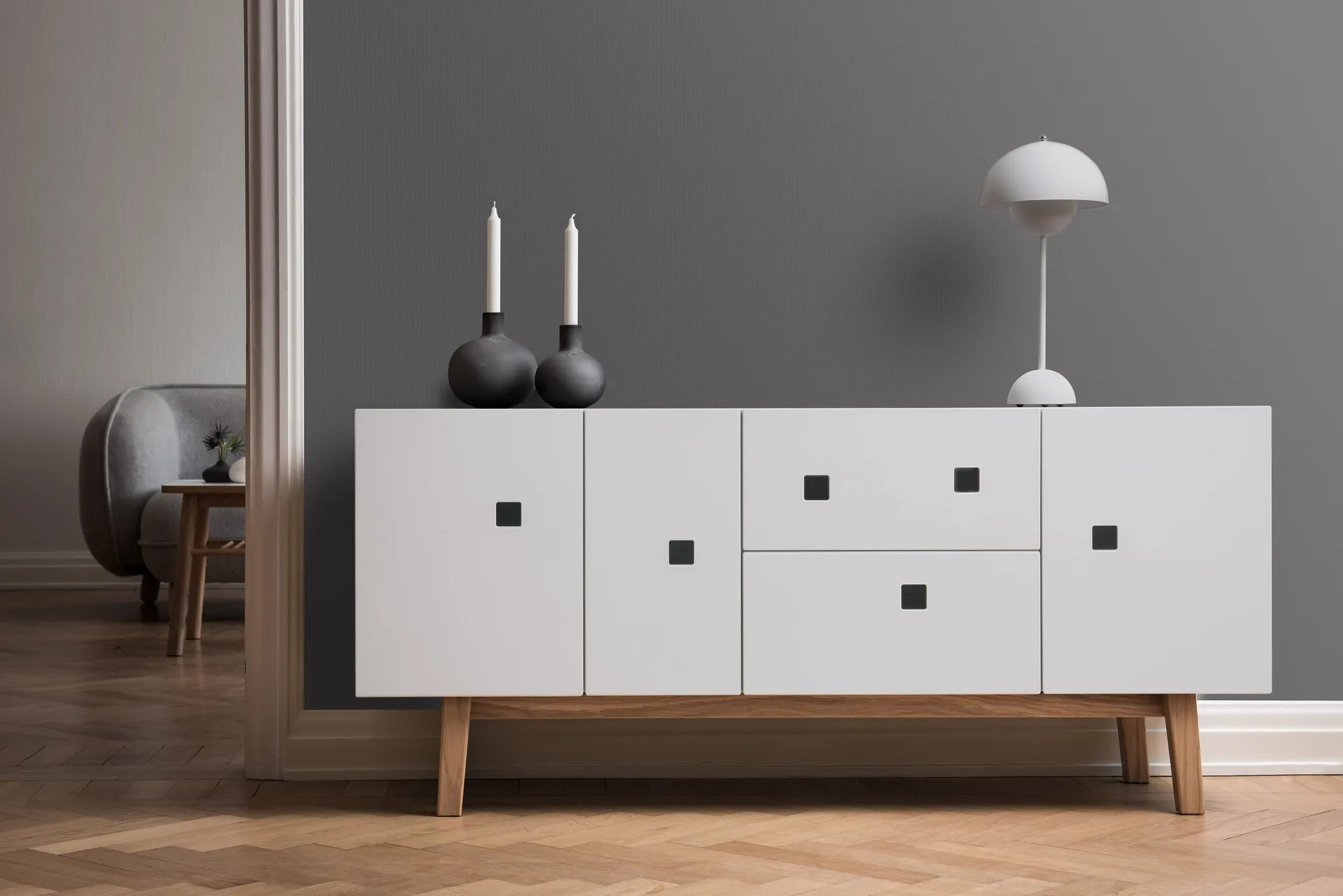 Peep M2 mediabänk, vit, retro, ekstativ Zweed