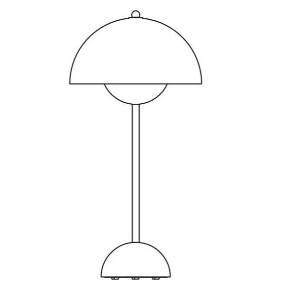 Bild som visar skiss på Flowerpot VP3 bordslampa.