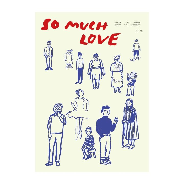 Ge bort lite kärlek i julklapp med postern So Much Love från Paper Collective - en grafisk poster med motiv i rött och blått.