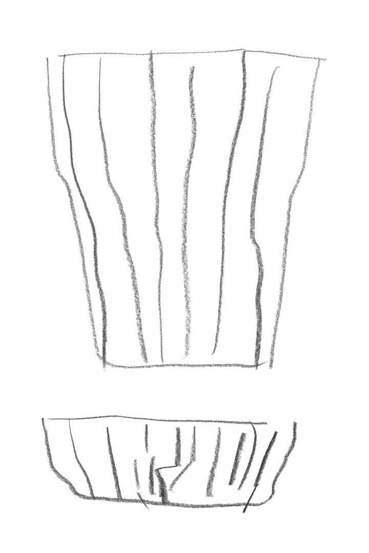 Bild som visar handritade skisser av Reed-vaserna från Orrefors, formgivna av Monica Förster.