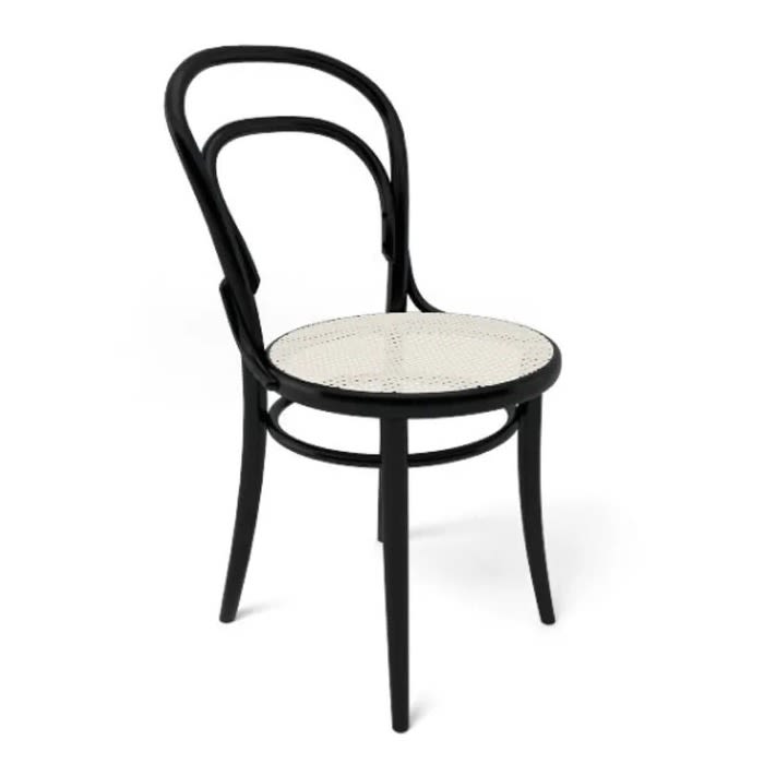En riktig stolklassiker perfekt att ge bort i julklapp, No.14 stol från svenska Ton, här i svartbets med sits i rotting.